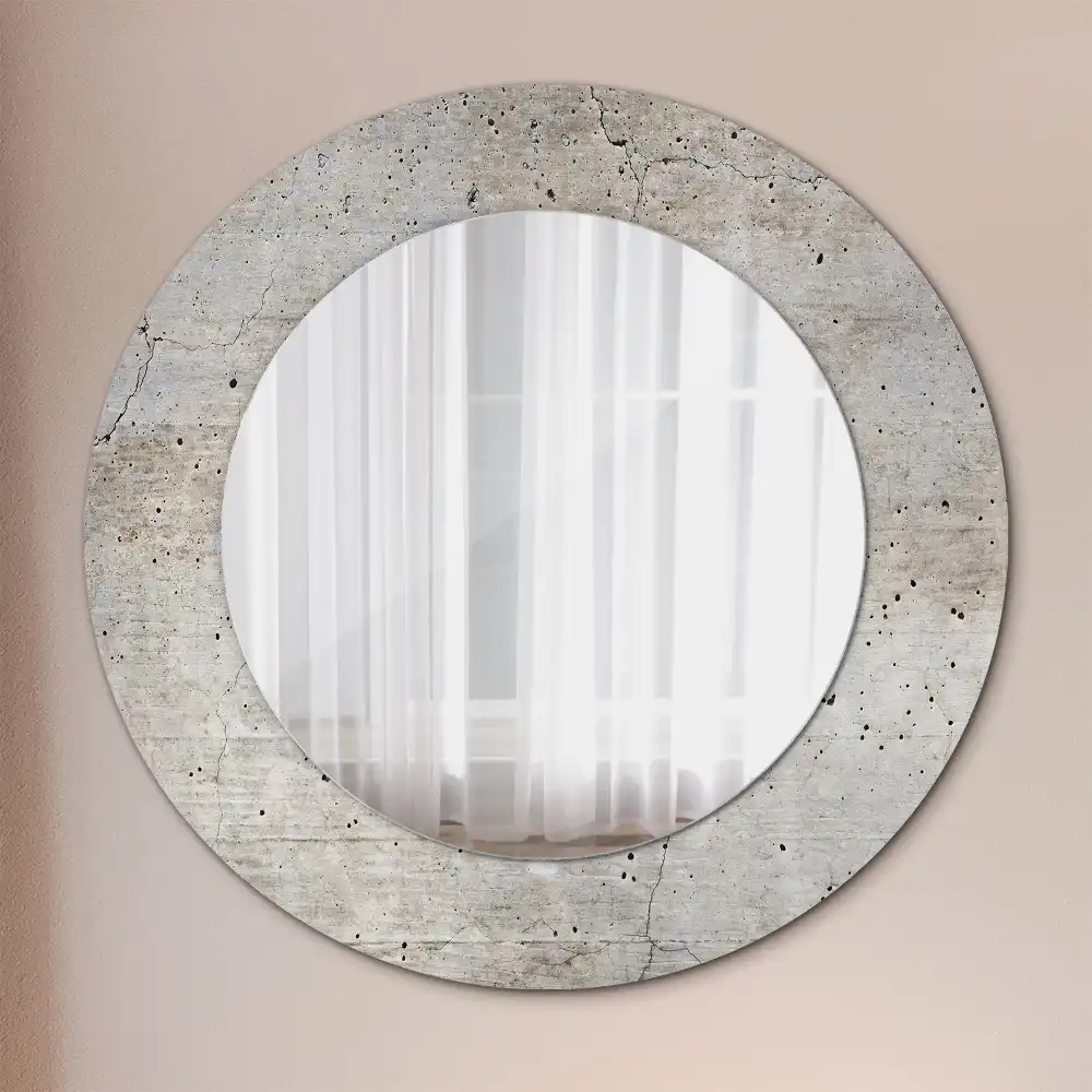 Oglindă rotundă cu imprimeu de beton gri