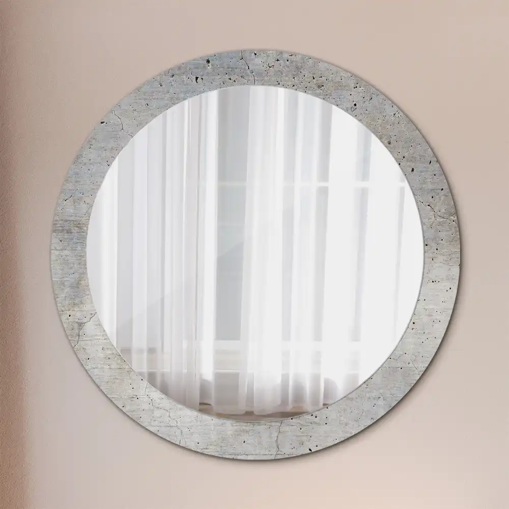 Oglindă rotundă cu imprimeu de beton gri