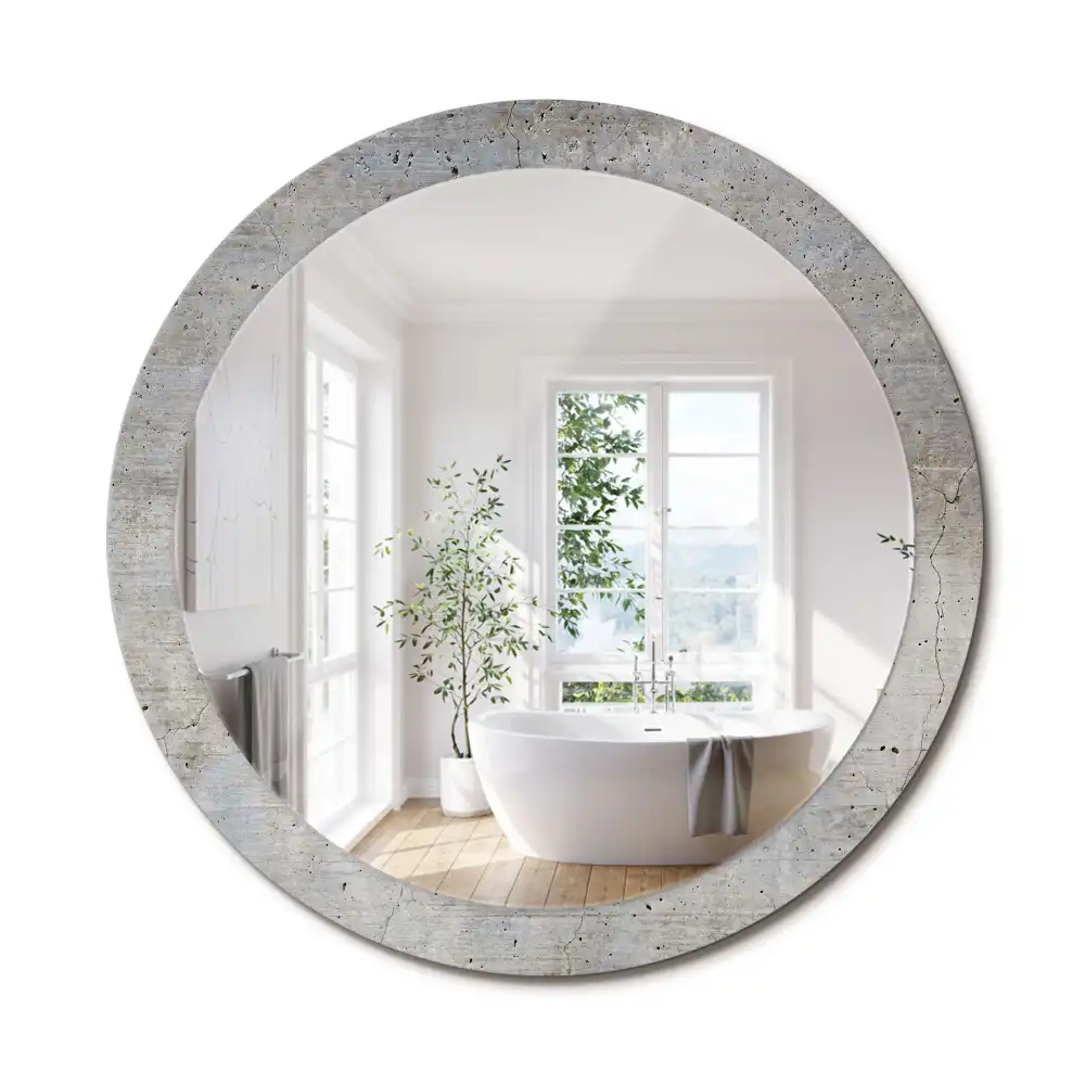 Oglindă rotundă cu imprimeu de beton gri