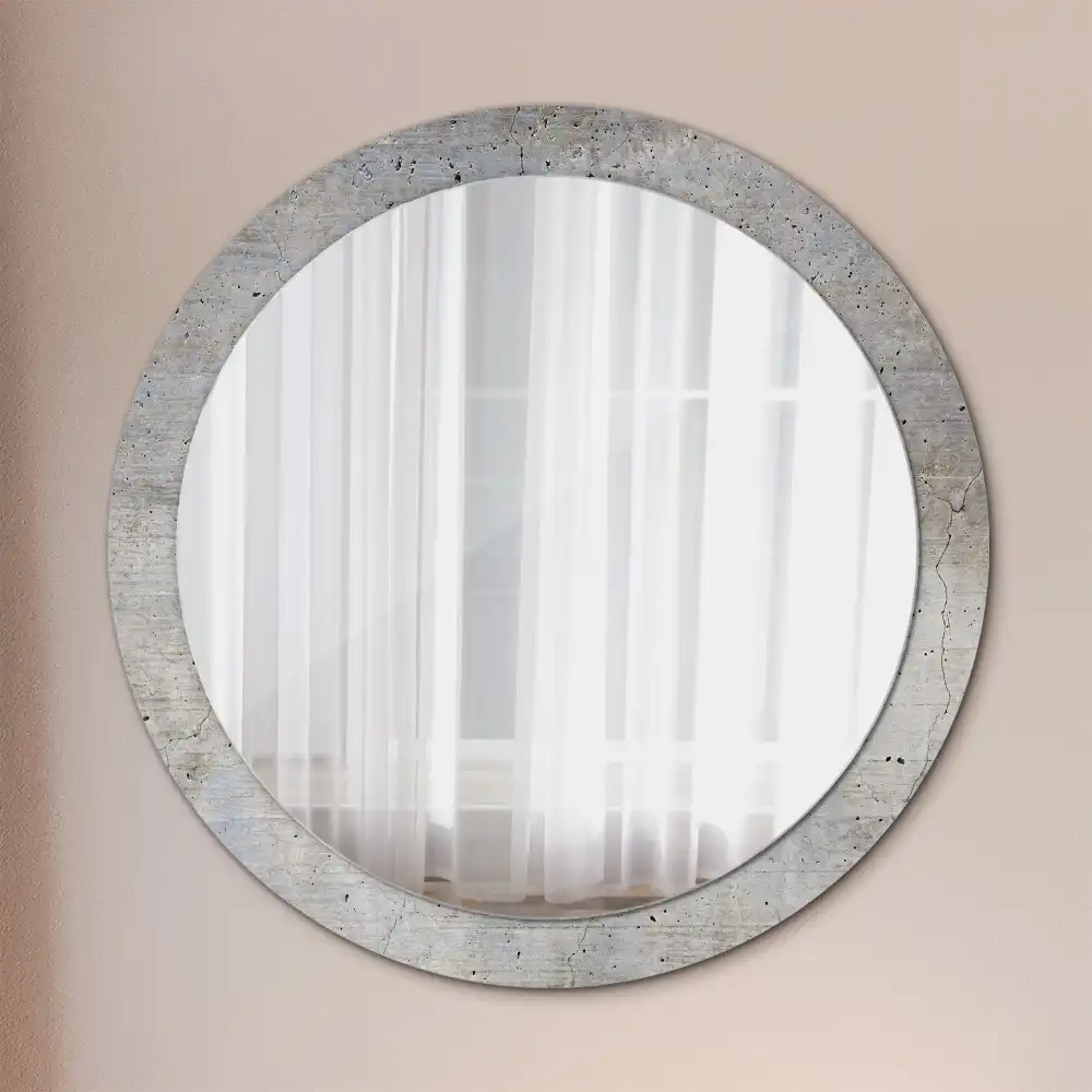 Oglindă rotundă cu imprimeu de beton gri
