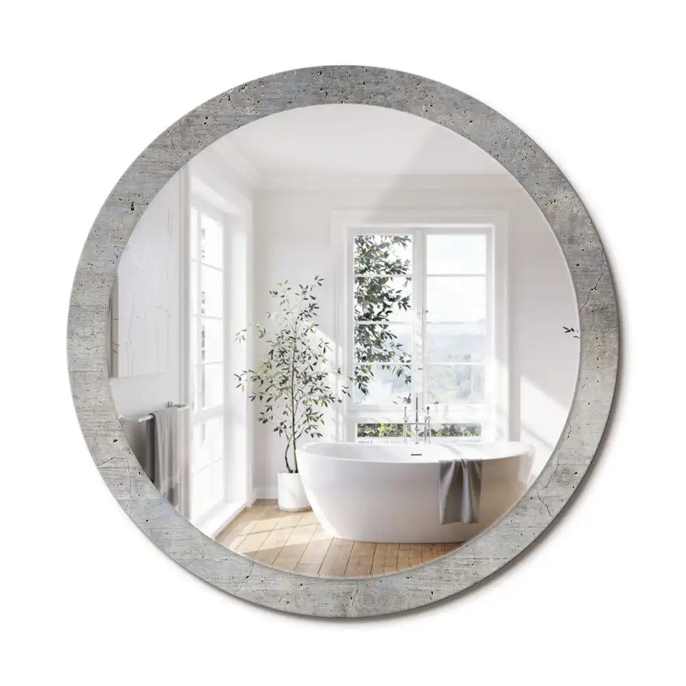 Oglindă rotundă cu imprimeu de beton gri