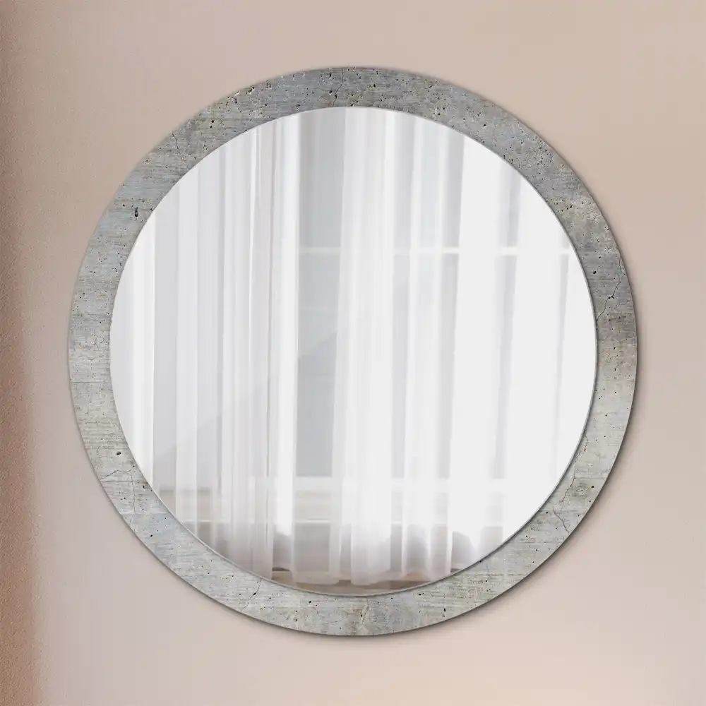 Oglindă rotundă cu imprimeu de beton gri