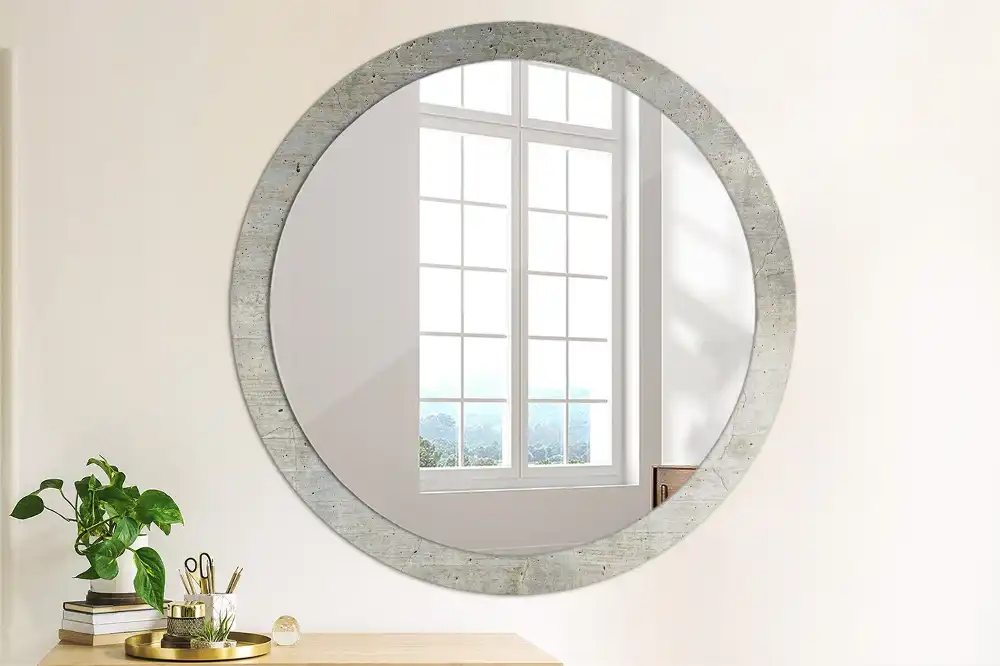 Oglindă rotundă cu imprimeu de beton gri
