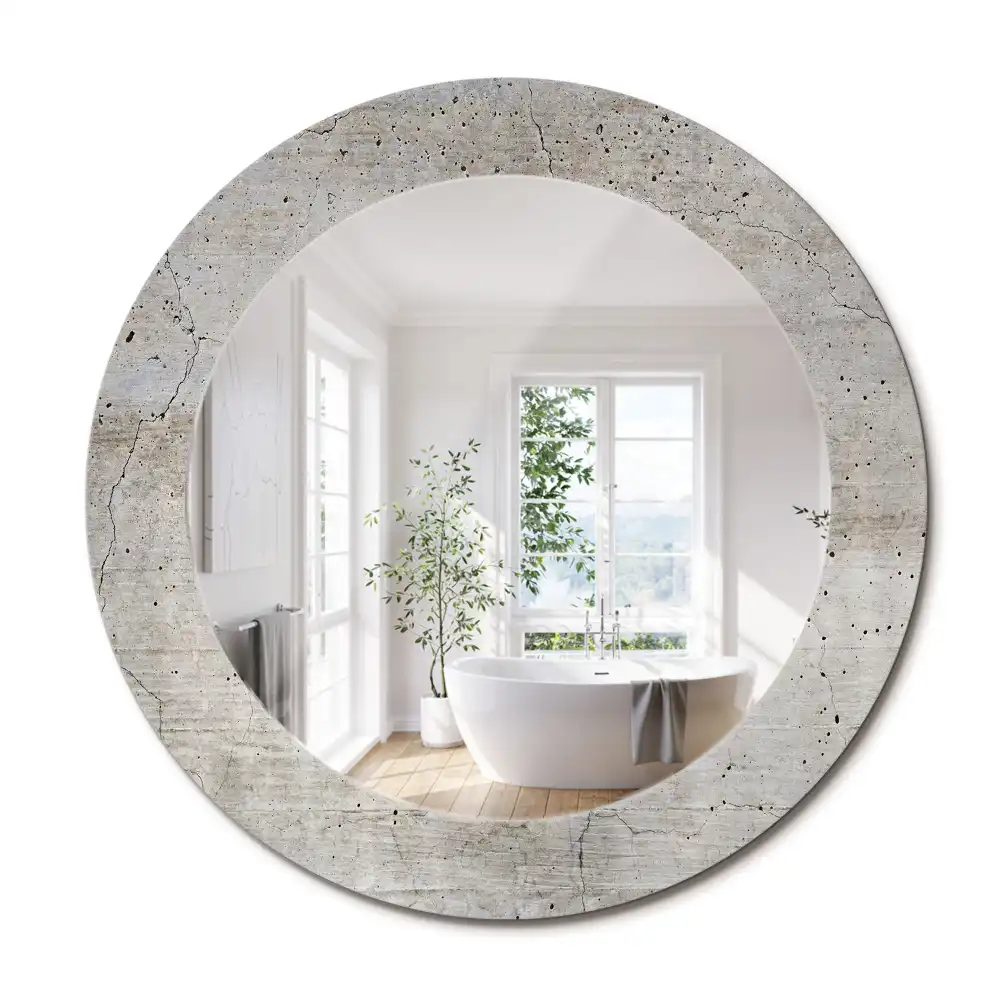 Oglindă rotundă cu imprimeu de beton gri