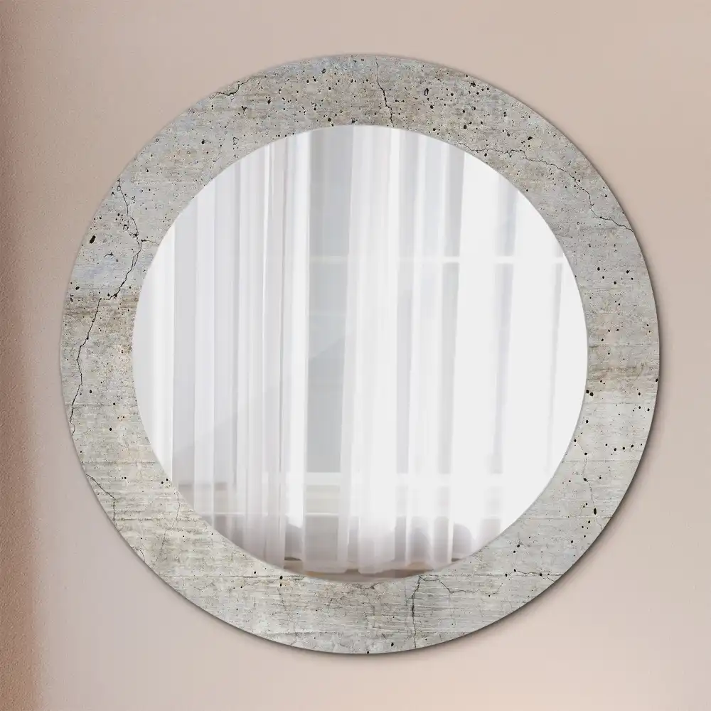 Oglindă rotundă cu imprimeu de beton gri