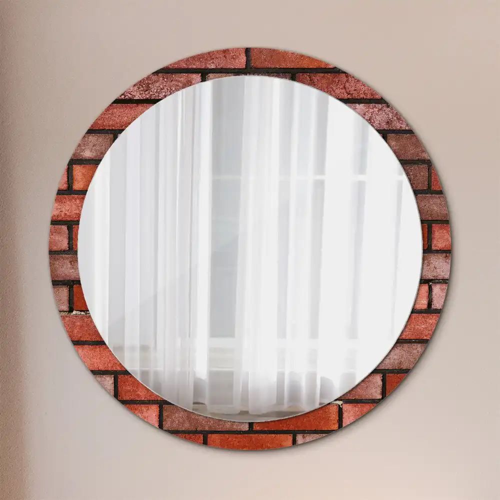 Oglindă rotundă cu imprimeu cărămidă roșie