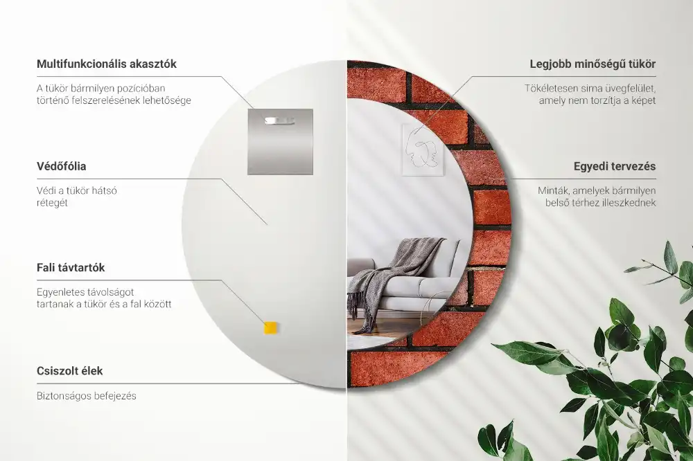 Oglindă rotundă cu imprimeu cărămidă roșie