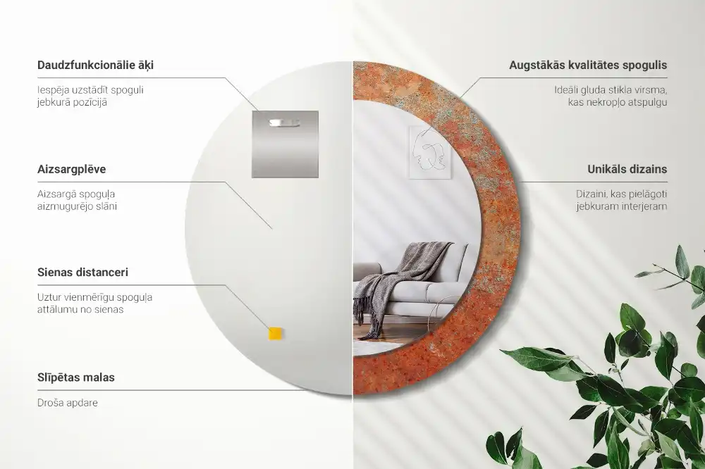 Oglindă rotundă cu imprimeu metal ruginit