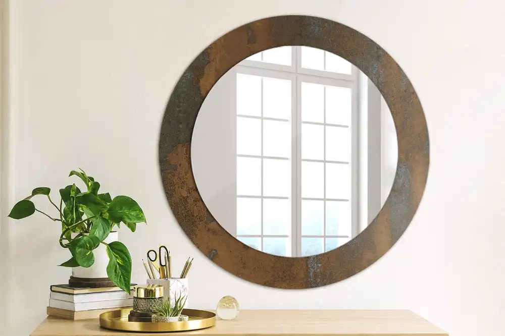 Oglinda rotunda decor perete metalic rustic