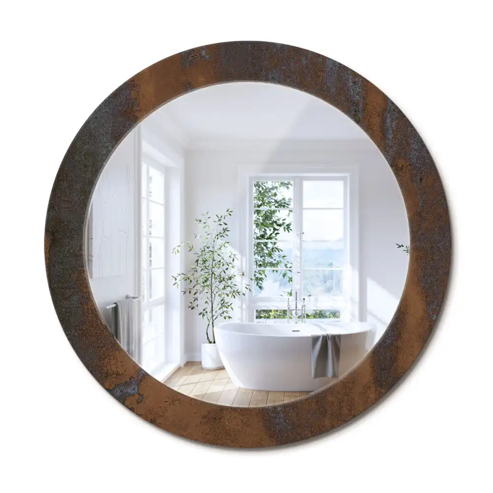 Oglindă rotundă decorativă de perete cu ramă metalică rustică