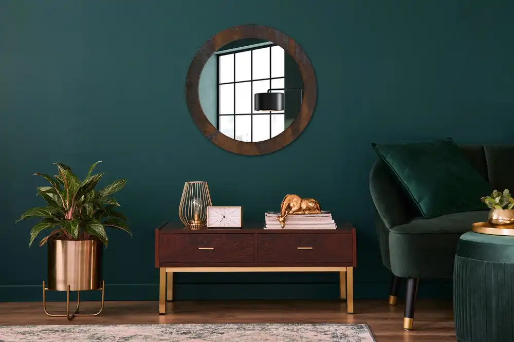 Oglinda rotunda decor perete metalic rustic