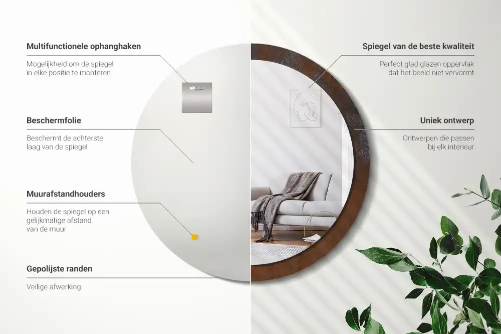 Oglinda rotunda decor perete metalic rustic