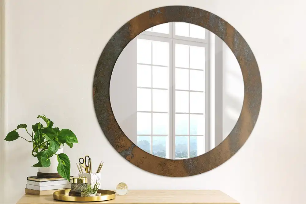 Oglinda rotunda decor perete metalic rustic