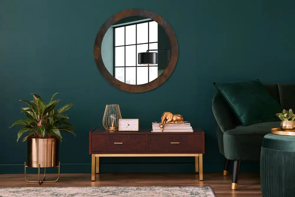 Oglinda rotunda decor perete metalic rustic