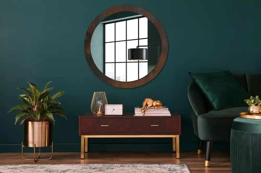 Oglinda rotunda decor perete metalic rustic