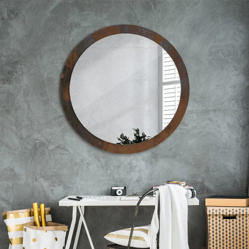 Oglinda rotunda decor perete metalic rustic