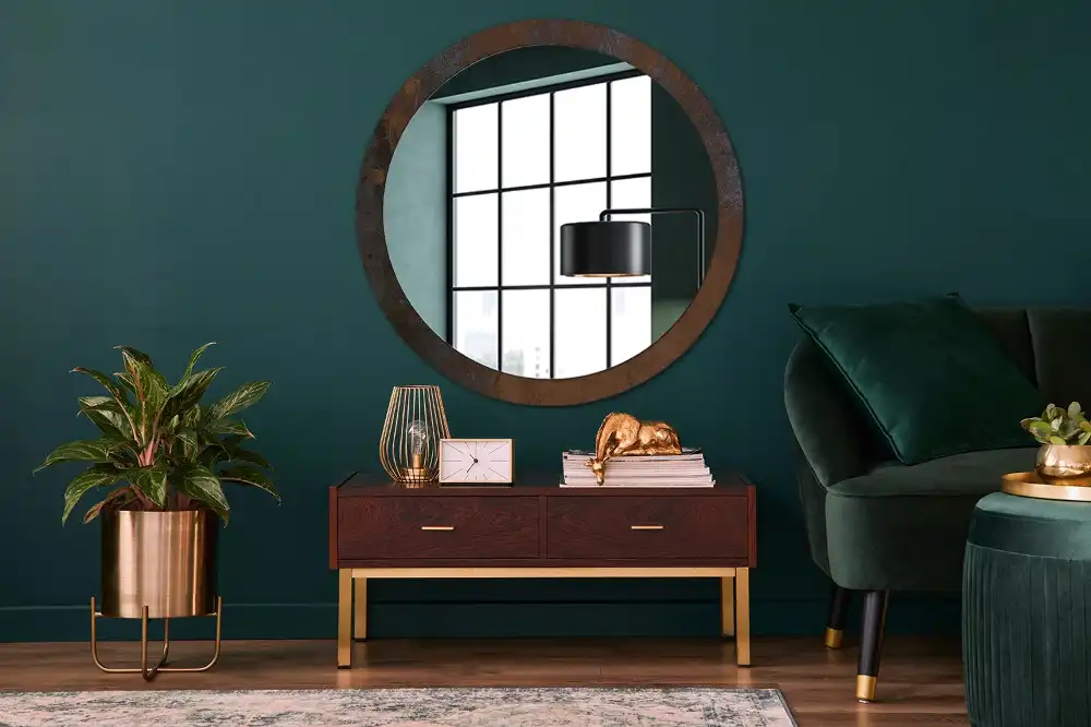 Oglinda rotunda decor perete metalic rustic