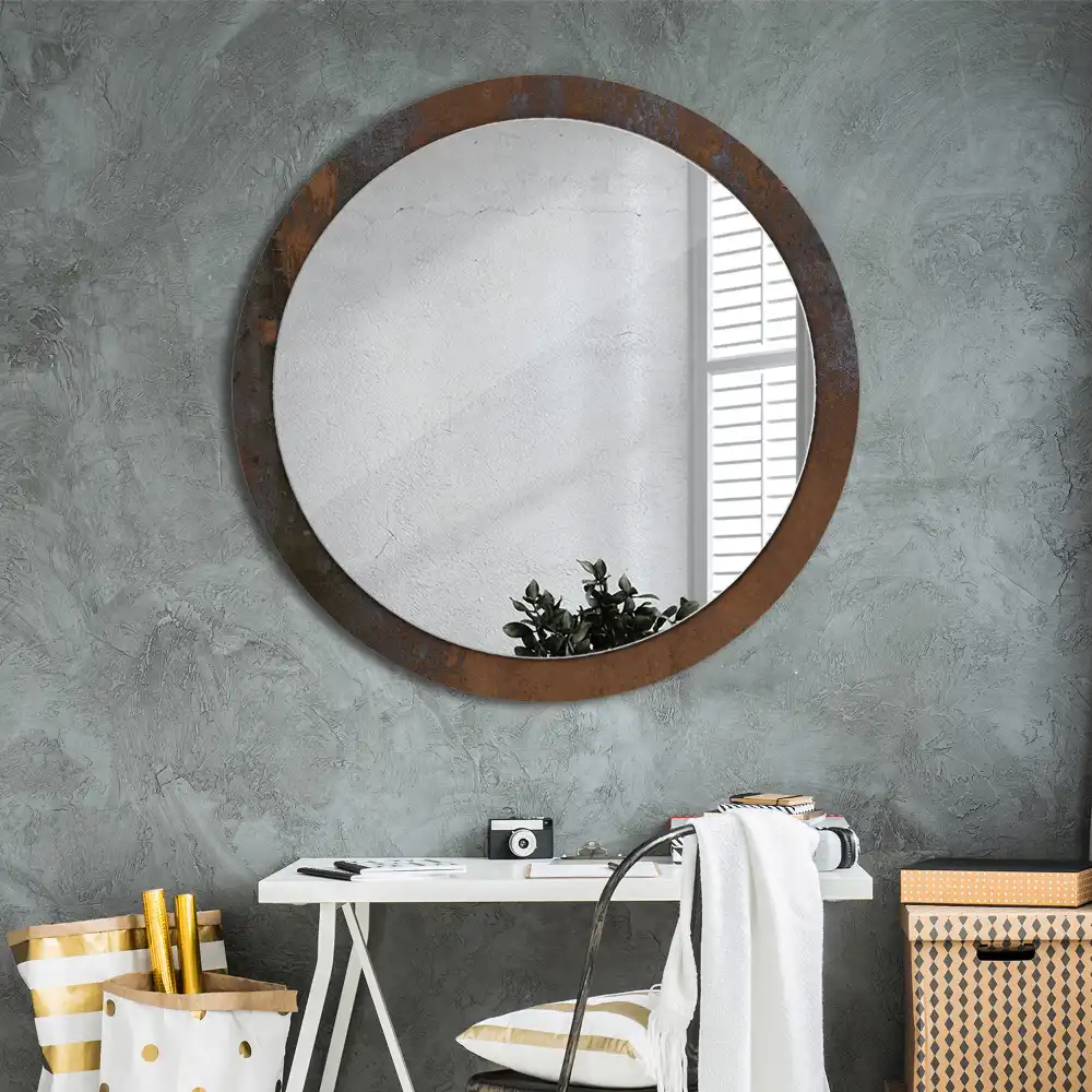 Oglinda rotunda decor perete metalic rustic