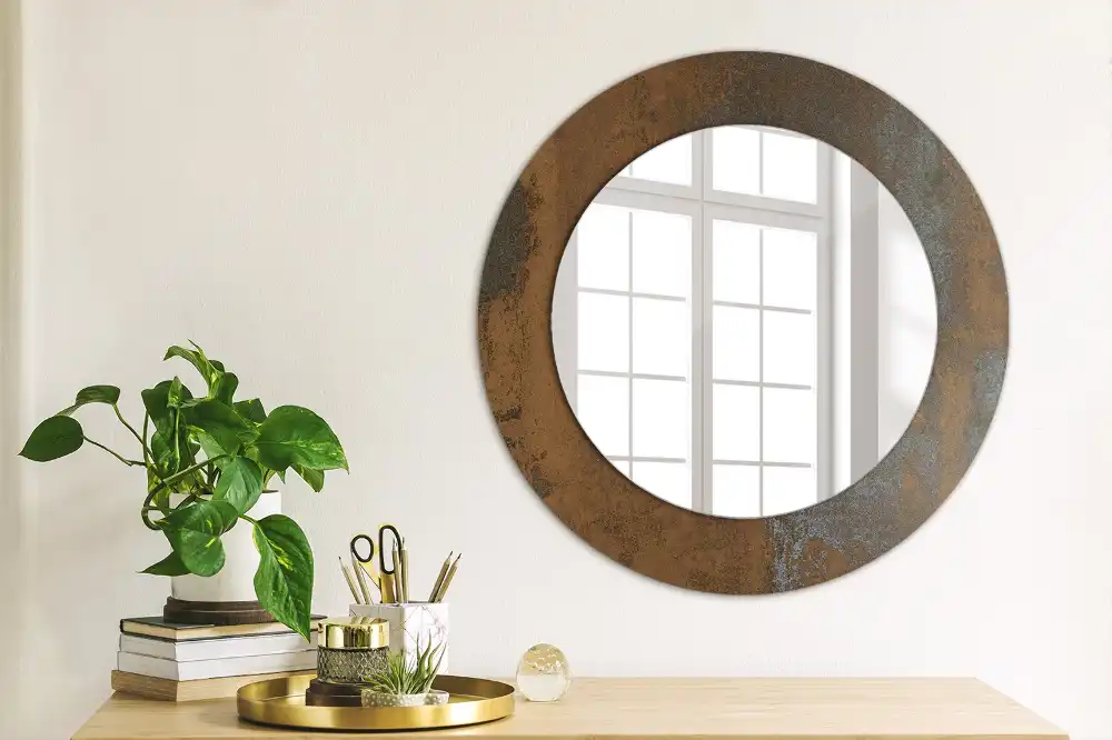 Oglinda rotunda decor perete metalic rustic