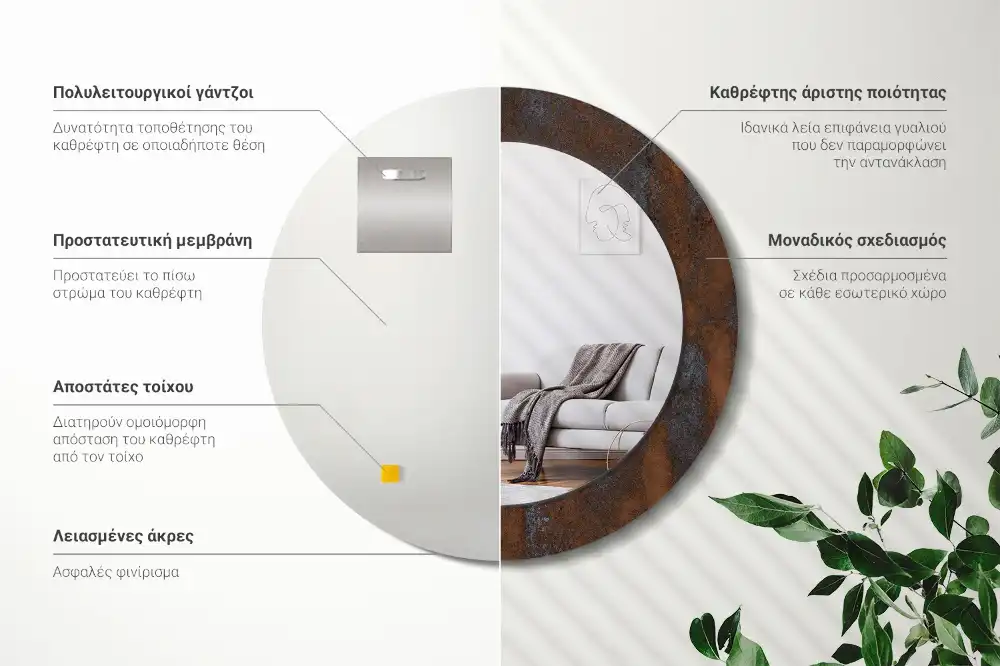 Oglinda rotunda decor perete metalic rustic