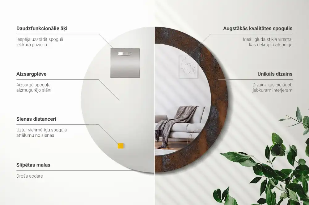 Oglinda rotunda decor perete metalic rustic