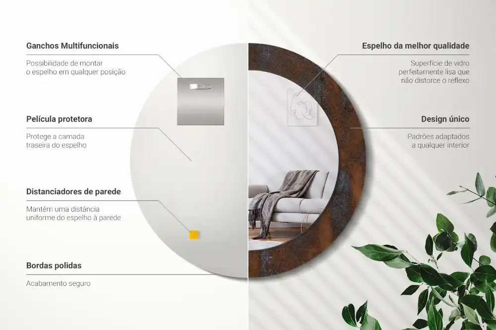 Oglinda rotunda decor perete metalic rustic