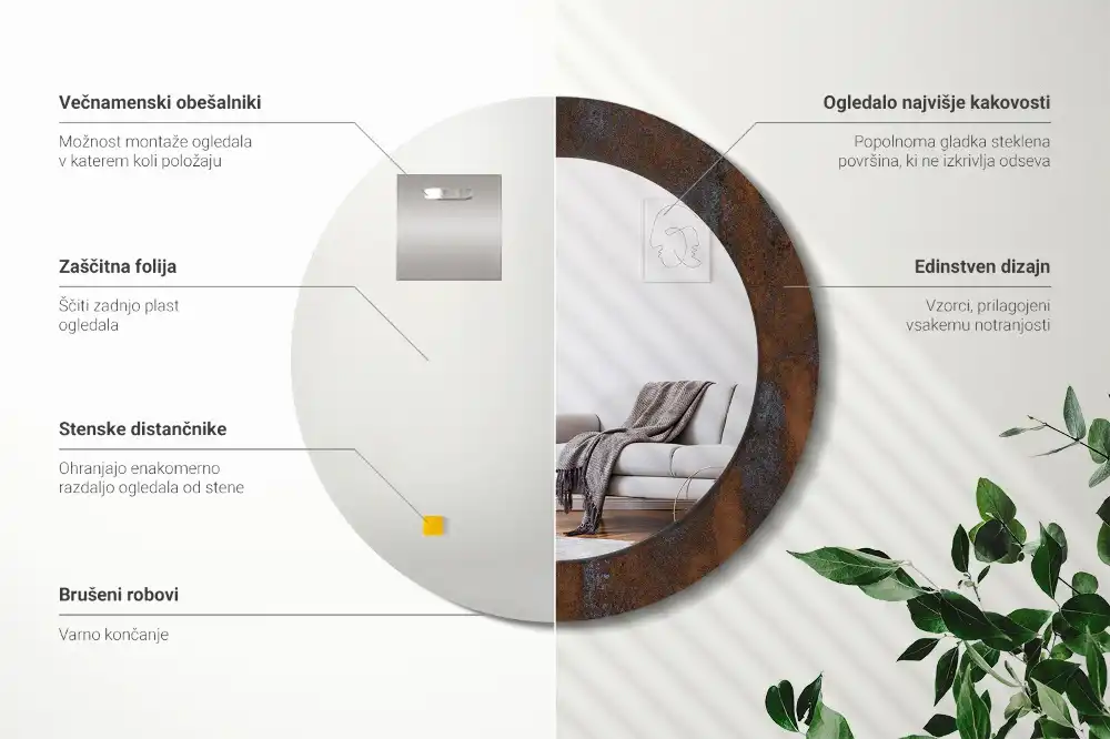 Oglinda rotunda decor perete metalic rustic