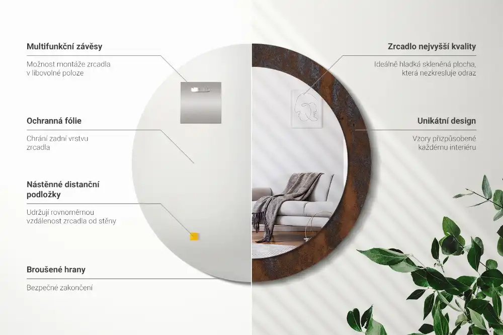 Oglinda rotunda decor perete metalic rustic