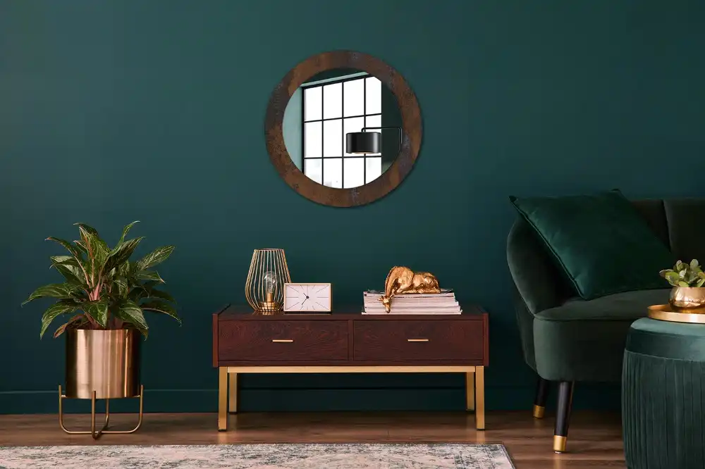Oglinda rotunda decor perete metalic rustic