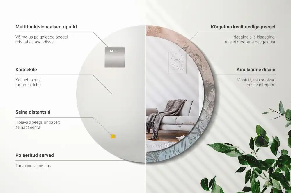 Oglindă rotundă cu imprimeu de flori tropicale