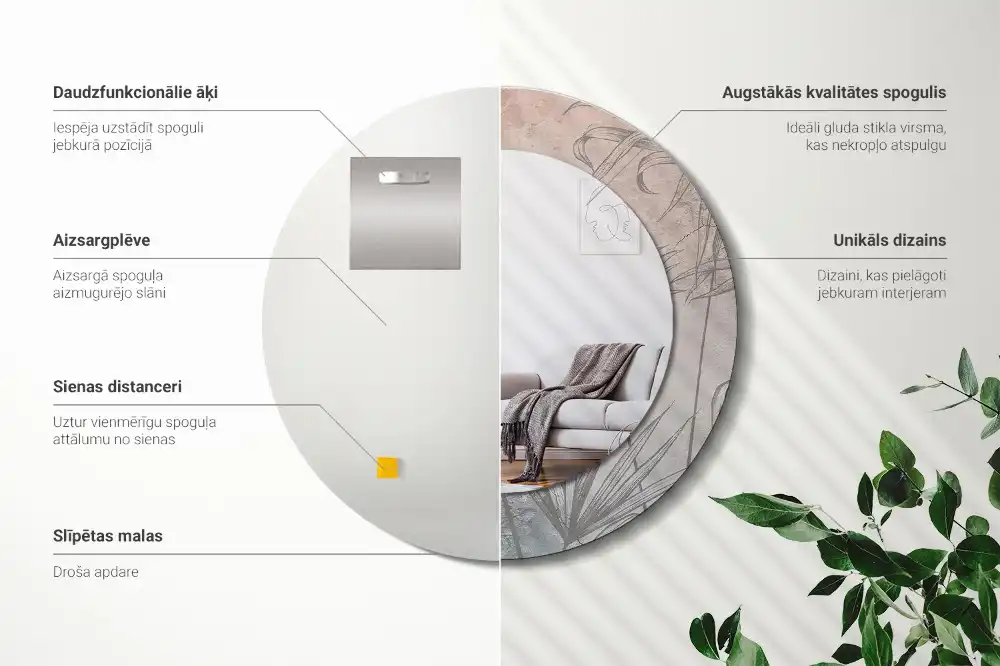 Oglindă rotundă cu imprimeu de flori tropicale