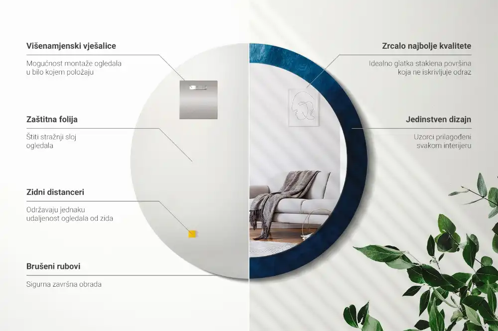 Oglindă rotundă decorativă cu design de artă abstractă pentru perete