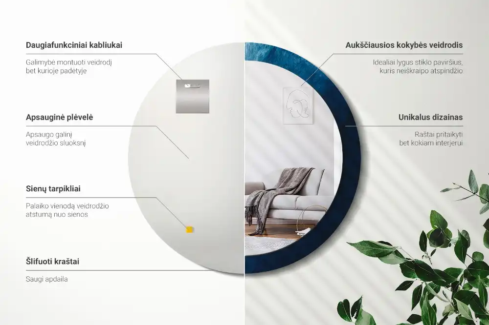 Oglindă rotundă decorativă cu design de artă abstractă pentru perete