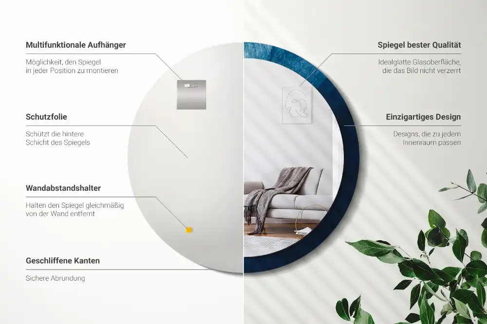 Oglindă rotundă decorativă cu design de artă abstractă pentru perete