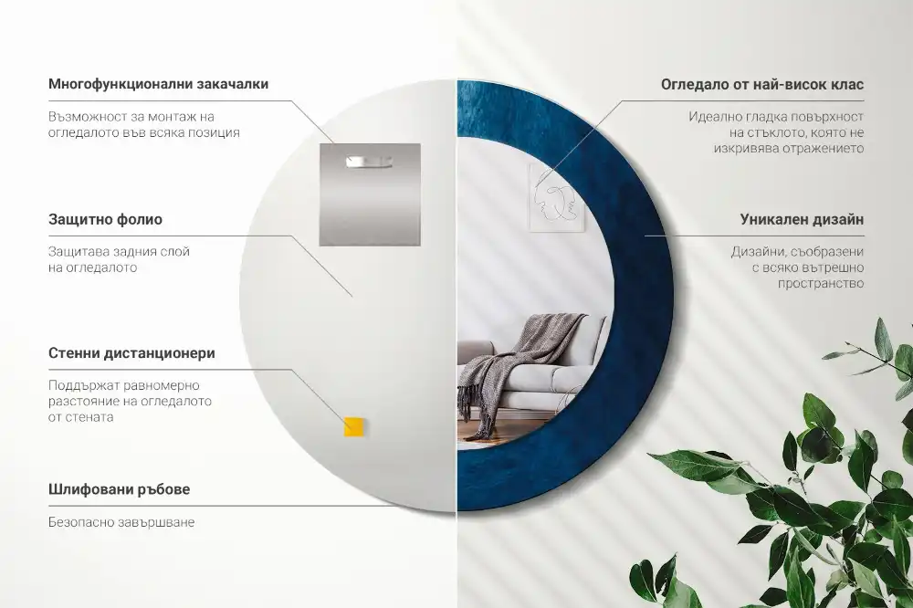 Oglindă rotundă decorativă cu design de artă abstractă pentru perete