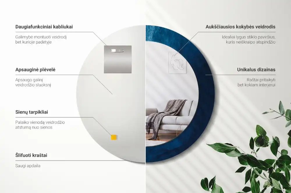 Oglindă rotundă decorativă cu design de artă abstractă pentru perete