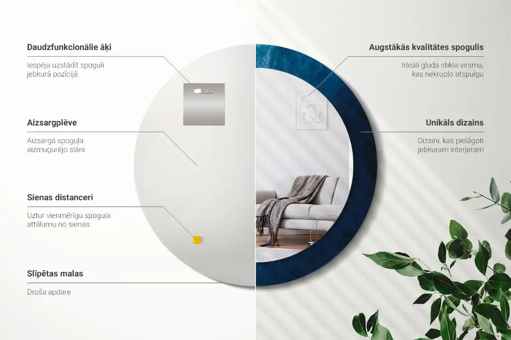 Oglindă rotundă decorativă cu design de artă abstractă pentru perete
