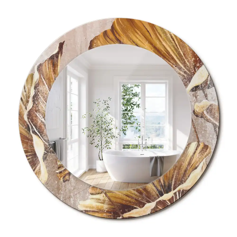 Oglindă rotundă cu imprimeu cu frunze stil boho