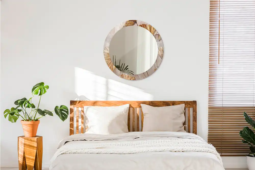 Oglindă rotundă cu imprimeu cu frunze stil boho