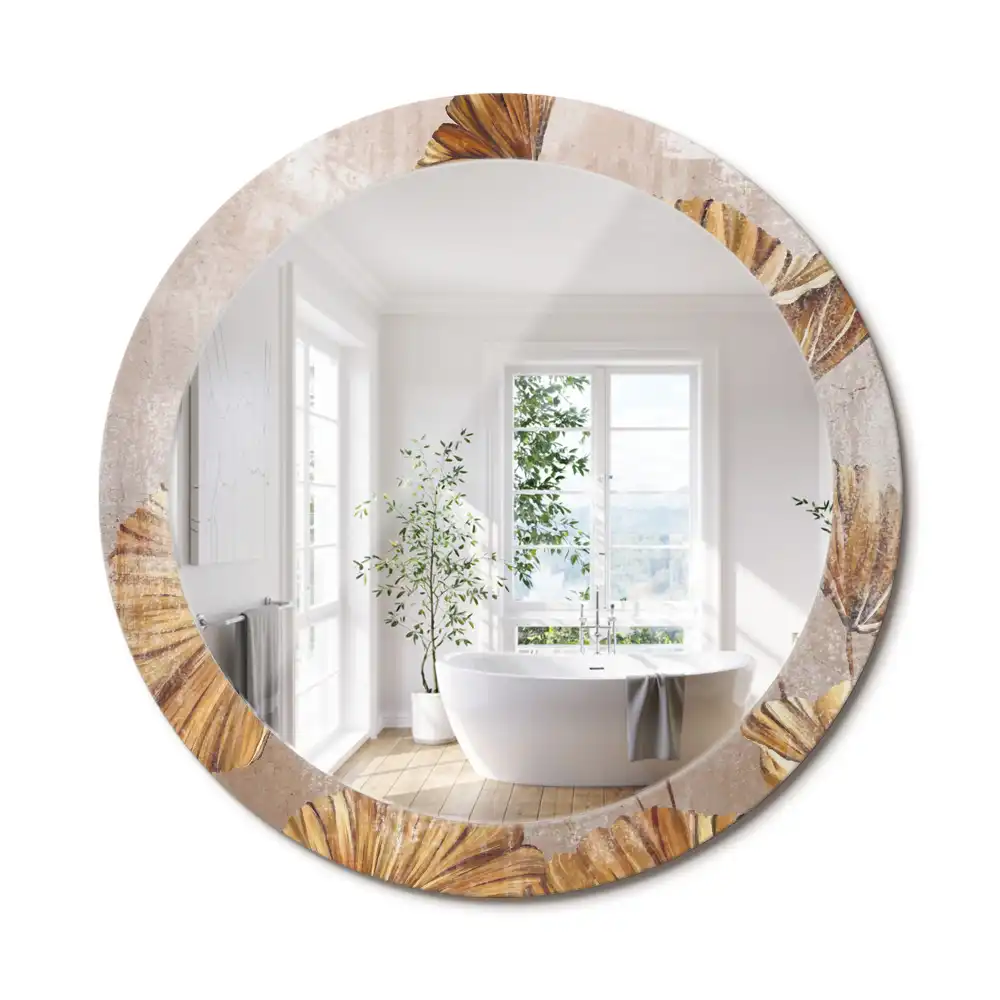 Oglindă rotundă cu imprimeu cu frunze stil boho