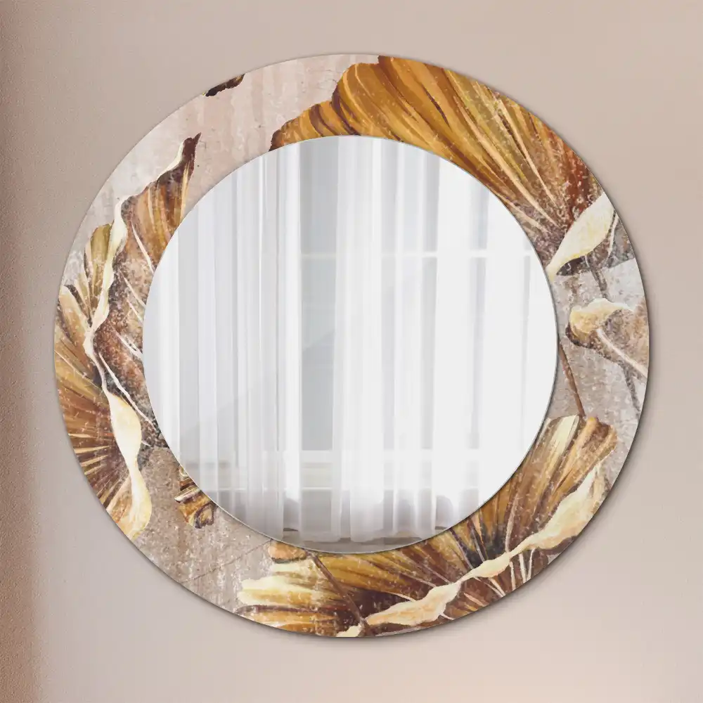 Oglindă rotundă cu imprimeu cu frunze stil boho