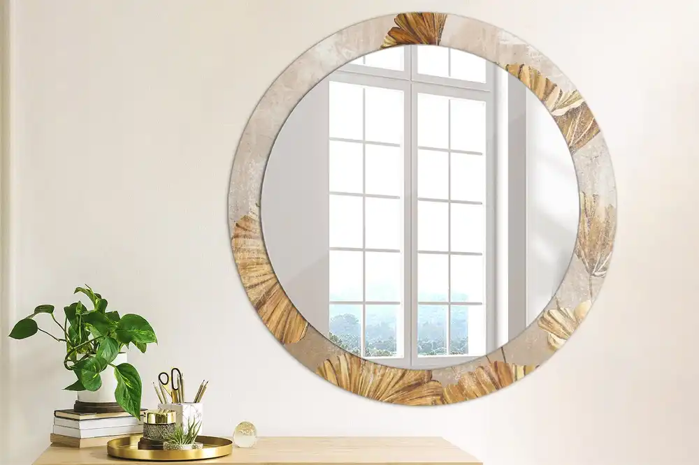 Oglindă rotundă cu imprimeu cu frunze stil boho
