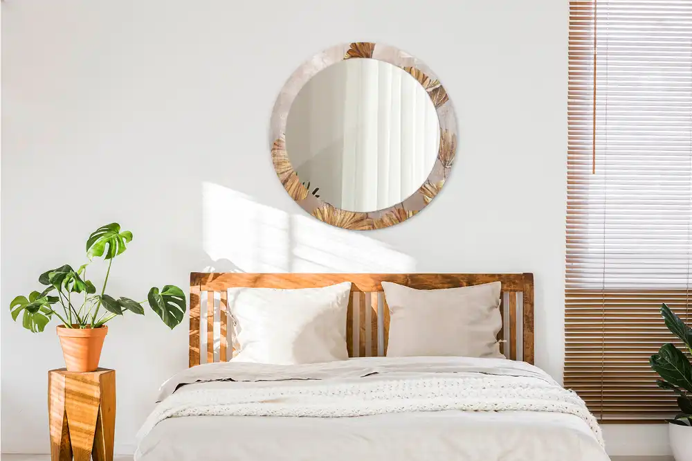 Oglindă rotundă cu imprimeu cu frunze stil boho