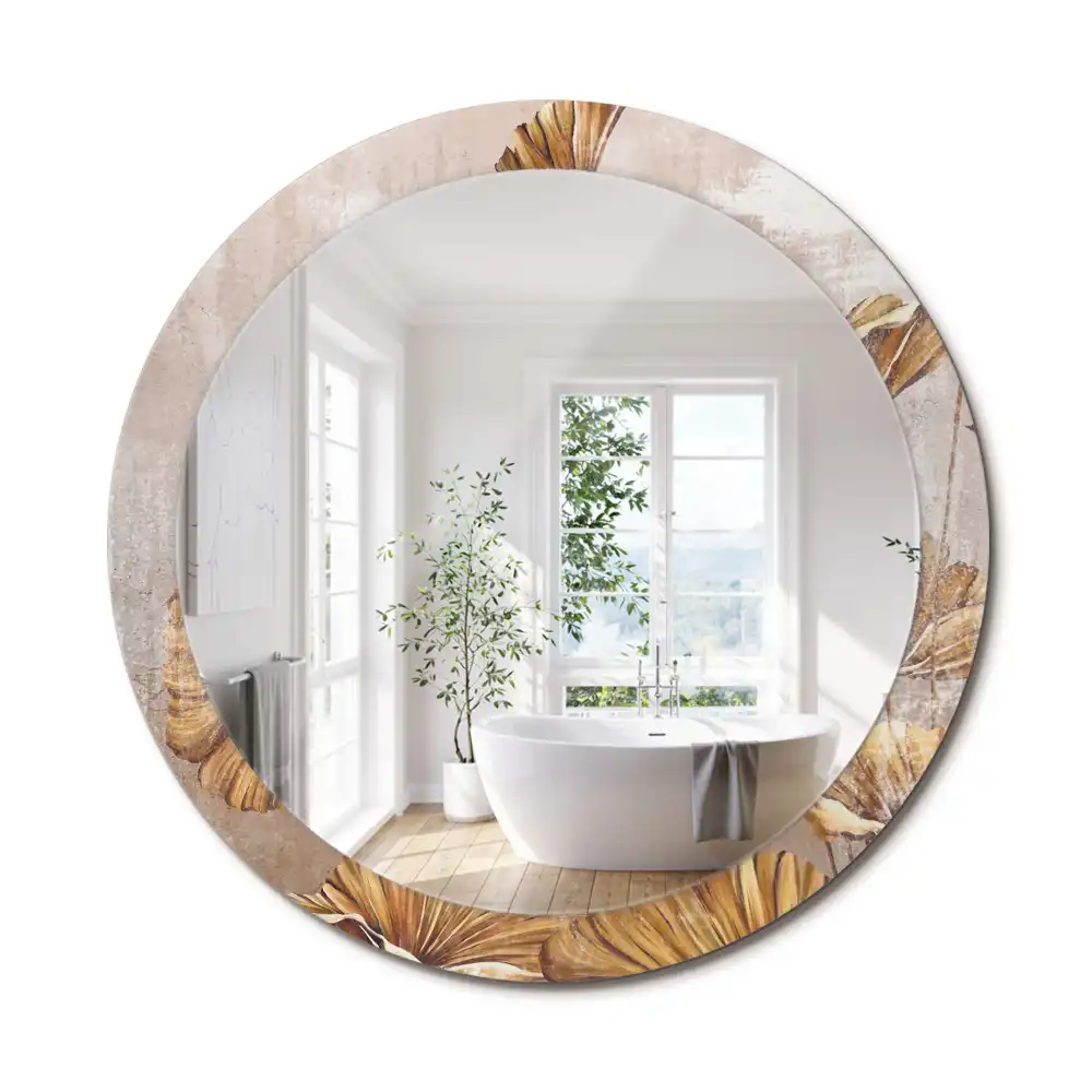 Oglindă rotundă cu imprimeu cu frunze stil boho