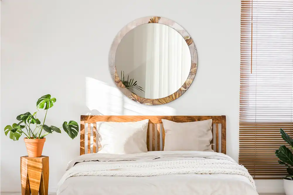 Oglindă rotundă cu imprimeu cu frunze stil boho