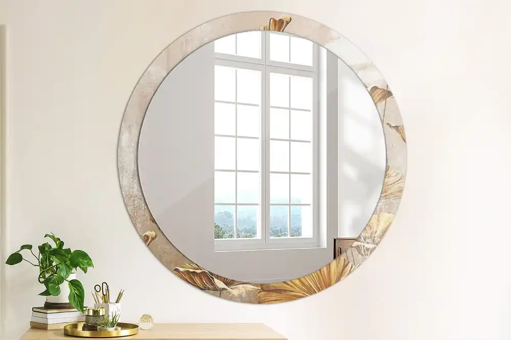 Oglindă rotundă cu imprimeu cu frunze stil boho