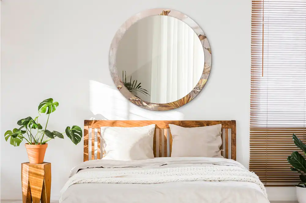 Oglindă rotundă cu imprimeu cu frunze stil boho
