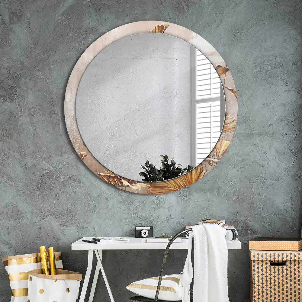 Oglindă rotundă cu imprimeu cu frunze stil boho