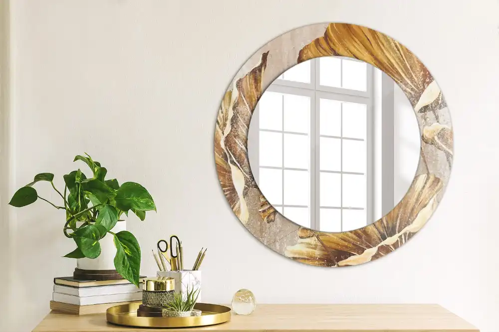 Oglindă rotundă cu imprimeu cu frunze stil boho