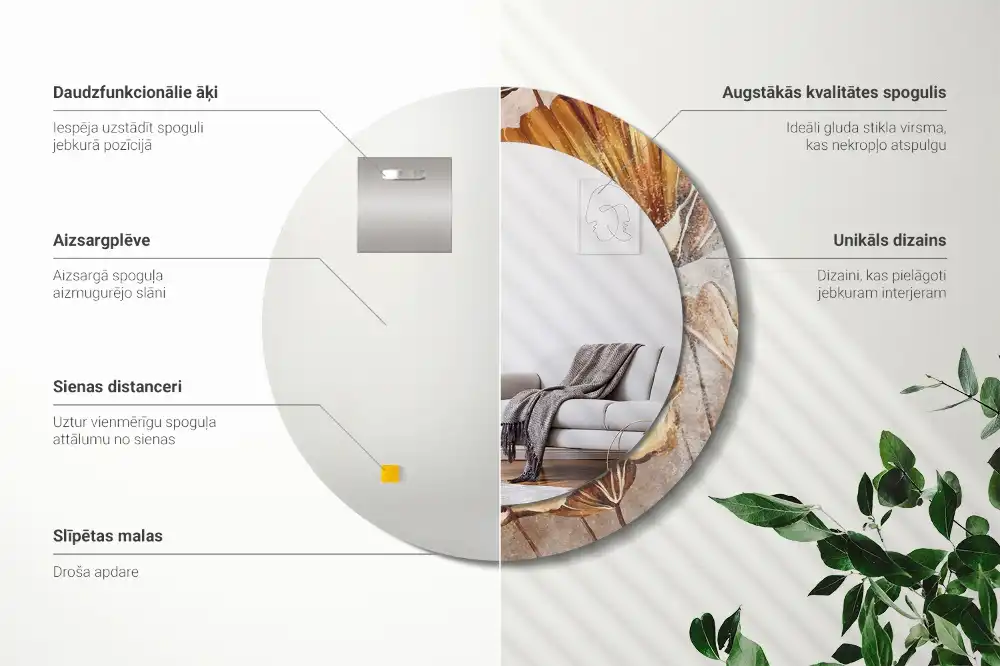 Oglindă rotundă cu imprimeu cu frunze stil boho